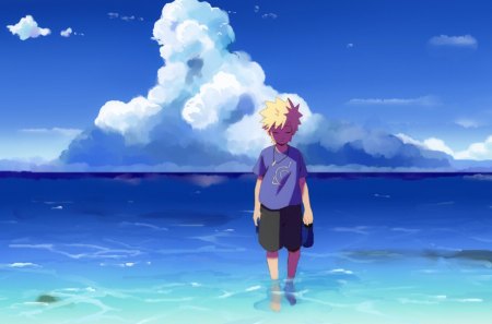 Anime boy - ocean, cloud, boy, anime, sea