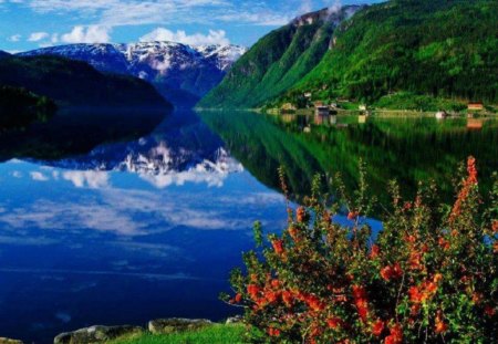 Reflection Of Beauty - nature, lakes, sky, trees, clouds, mountains