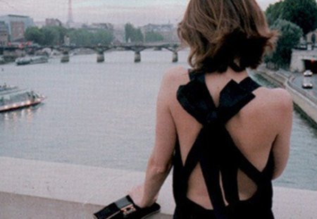 Sophia Coppola - boats, woman, view, road, purse, black dress, tunnel, bridge