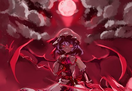 Red Moon & Remilia - game, anime, touhou, clasic, girl, new, wall, remilia