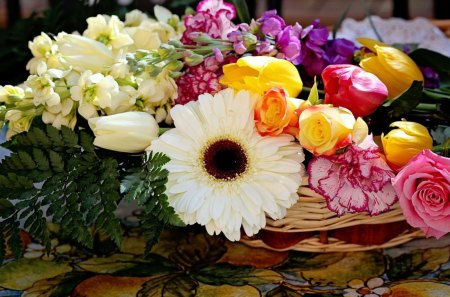 * Wonderful flowers * - yellow, roses, red, tulips, bouquet, flowers, wonderful, cute