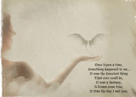 Once Upon a Time - word, angel, wings, dream, wprds, fantasy