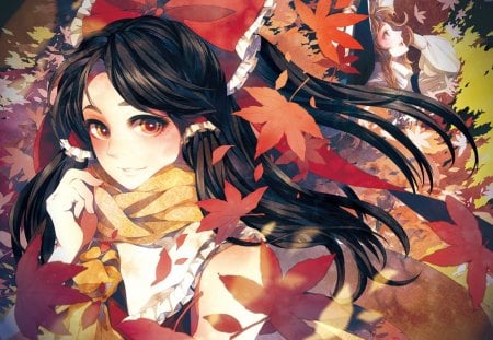 Reimu Autumn Theme - touhou, girl, wall, anime, classic, reimu, new