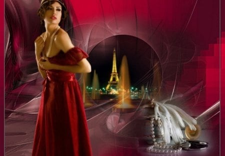 LADY FROM PARIS - paris, lady, red dress, eiffel tower