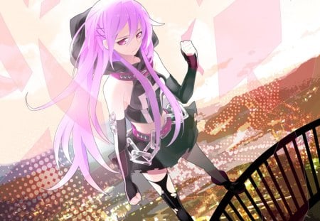 In the Sky - solo, anime, anime girl, girl, bows, purple hair