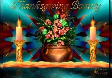 Thanksgiving Beauty - holidays, autumn, candles, thanksgiving, flowers