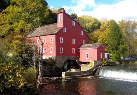 Mill in Autumn - fall, river, waterfall, autumn, mill