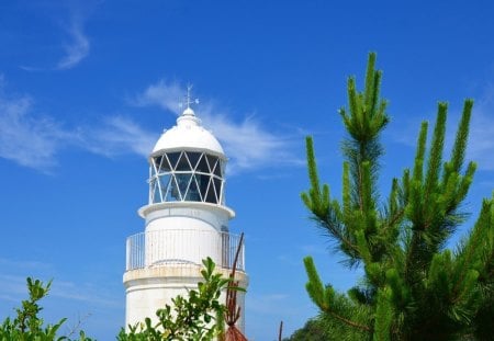 *** Lighthouse *** - drzewa, latarnia, morska, niebo