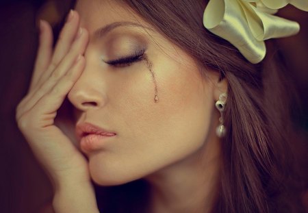 Sad Beauty - pretty, tears, female, eyes, sad, face, beautiful, tear, photography, girl, beauty, lovely, sweet, hair, hands, hand, lady, woman