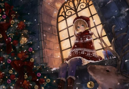 happy holidays - winter, decorations, christmas trees, anime, toys, snow, new year