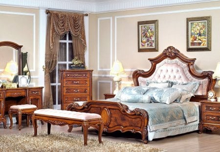 *** Romantic Bedroom *** - posciel, lozko, piekne, szafki