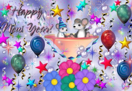 Mousy New Year's Party - celebrate, holiday, new year, balloon, happy new year, new years, party