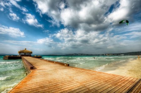 Beautiful sea - platform, clouds, beautiful, sea, sky, bridge