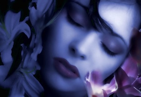 BLISSFUL DREAMING - sleeping, face, nose, lips, female, eyes, blissful, dreaming