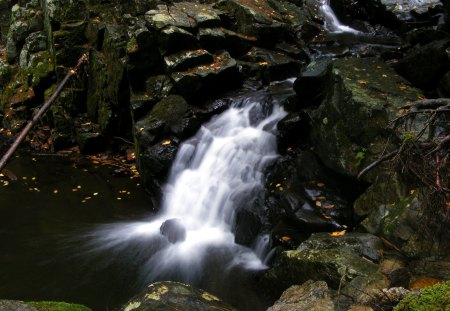 A Pair of Little Waterfalls - nature, waterfall, adirondack mtns, forest, rocks