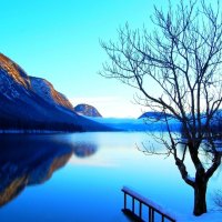 blue lake in winter