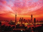 fiery sunset over shanghai