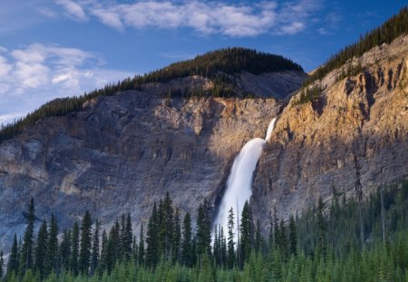 great takkakaw falls in yoho np canada - mountains, waterfalls, forest, cliffs