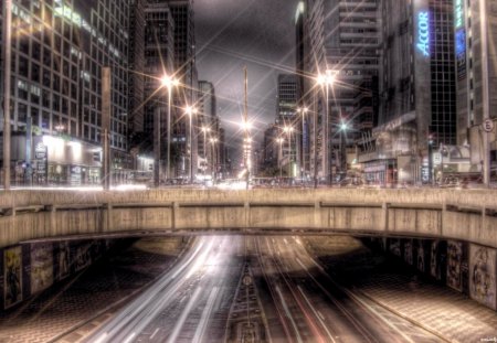 overpass late in the city hdr - highway, lights, hdr, city, night, overpass