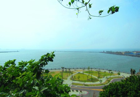 Overlooking - overlooking, the small park, trees, sea