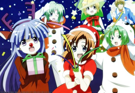 Merry Christmas - anime, girl, sonozaki shion, furude rika, houjou satoko, higurashi no naku koro ni, ryuguu rena, nice, sonozaki mion, maebara keiichi