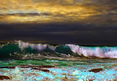 SEA WAVES - storm, beach, sea, dark, wave