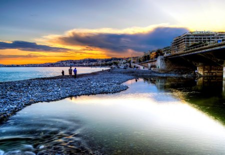 A WALK at SEASIDE - clouds, south of france, evening, seaside, walk, bridge