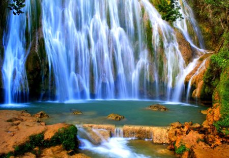 WATERFALLS - waterfalls, nature, wide, pool, flow, rock