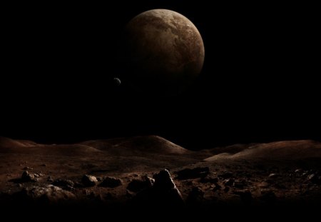 distant world - moon, planet, mountains, asteroid, rocks