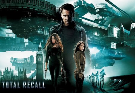 total recall - women, soldiers, guns, buildings, man, big ben