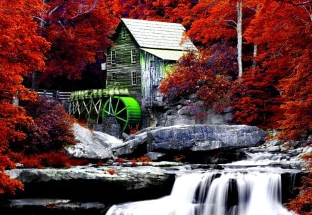 WATERMILLS in AUTUMN - river, water, nature, autumn, mills, forest