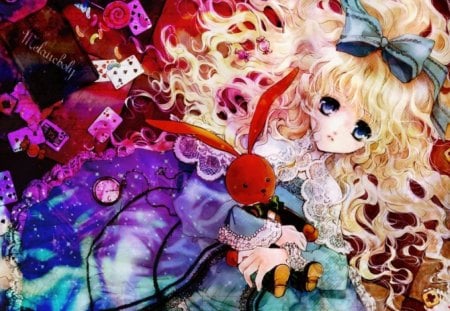 alice in the wonderland - blonde, little lady, bunny, blue eyes