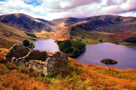 MOUNTAIN LAKE - lake, house, mountain, landscape