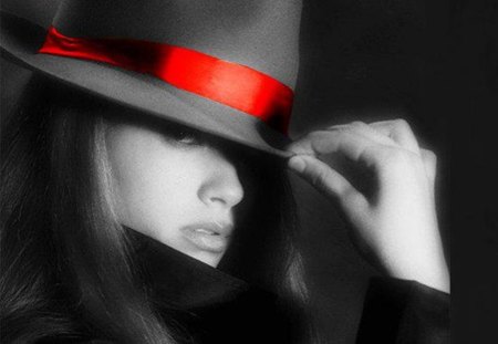 Hello... - white, lady, hat, red, black