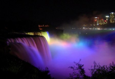 Mystical Purple Falls - night, purple, waterfall, misty