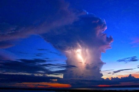 VIOLENT EVENING - overcast sky, rain clouds, sky, lake, lightning