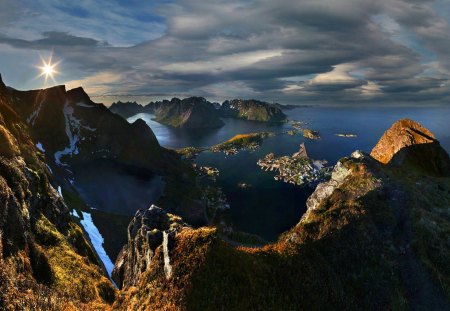 Lofoten - clouds, ocean, mountains, sky