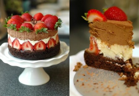 Autumn Birthday Cake - cake, chocolate mousse, strawberries, autumn birthday-cake