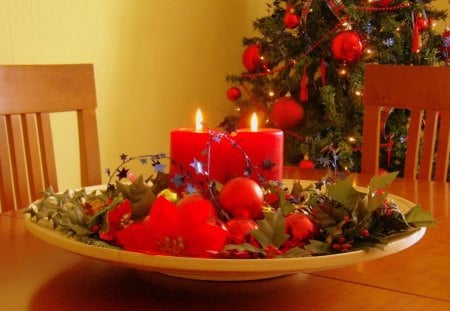 Less is more♥ - forever, fashion, table, entertainment, lovely, love, tree, christmas, wonderful, red, candles, centerpiece