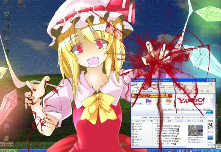 Flandre Scarlet - blood, touhou, flandre scarlet, blonde, dark, red eyes