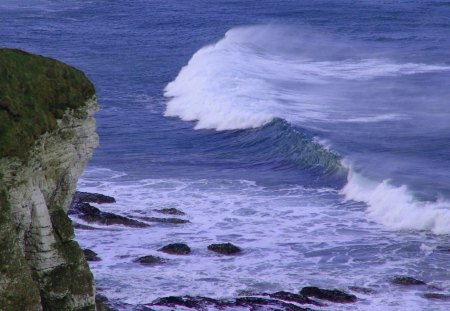 beautiful wave coming ashore - surf, cliff, sea, wave, rocks