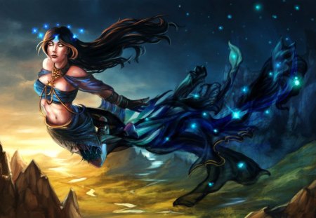 Goddess Of Night - fantasy, night, goddess, blue