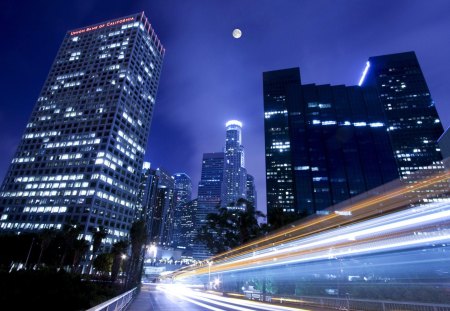 beautiful city at night in long exposure - long exposure, lights, skyscrapers, city, night