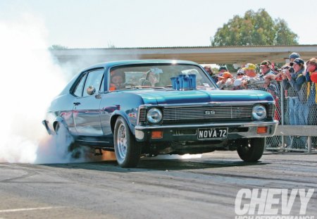 ’72 Nova - bowtie, smoke, track, classic