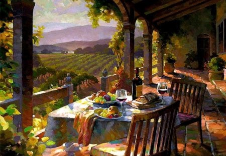 By Leon Roulette - painting, chair, art, table, food, field, fruit, leon roulette