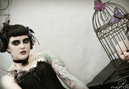 Missy Michaels [Cage] - dusk moth, goth, twig fascinator, fashion, alternative