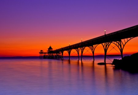 PIER at DUSK - sky, walking, wallpaper, piers, nature, evening, sunsets, new, lights