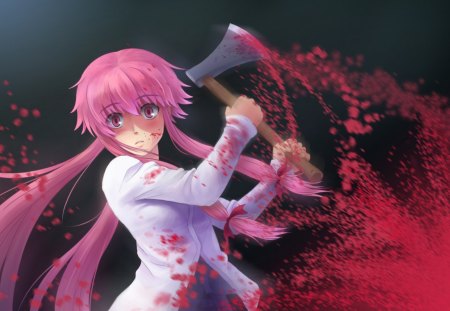 Gasai Yuno - mirai nikki, pink, blood, yuno, gasai, anime, girl, darkness