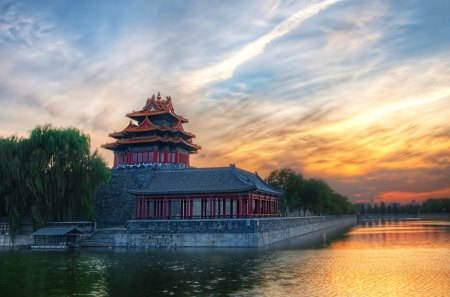 Forbidden City - clouds, river, hdr, city, asia, tree, sky