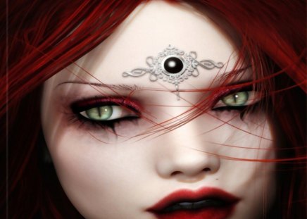 Her Killing Eyes - fantasy, jewel, girl, eyes, green